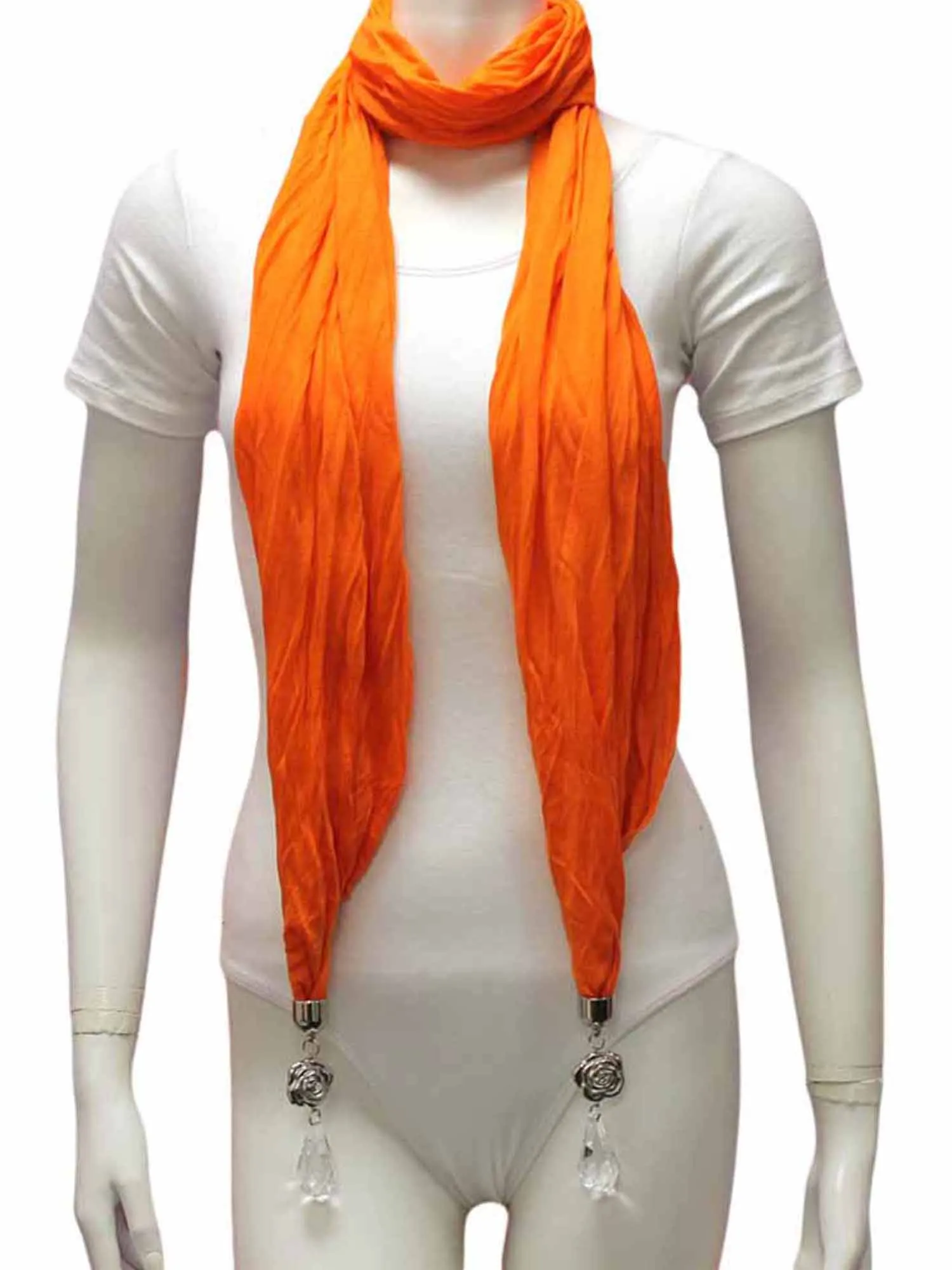 Long Crinkled Jewelry Scarf With Bauble Tips