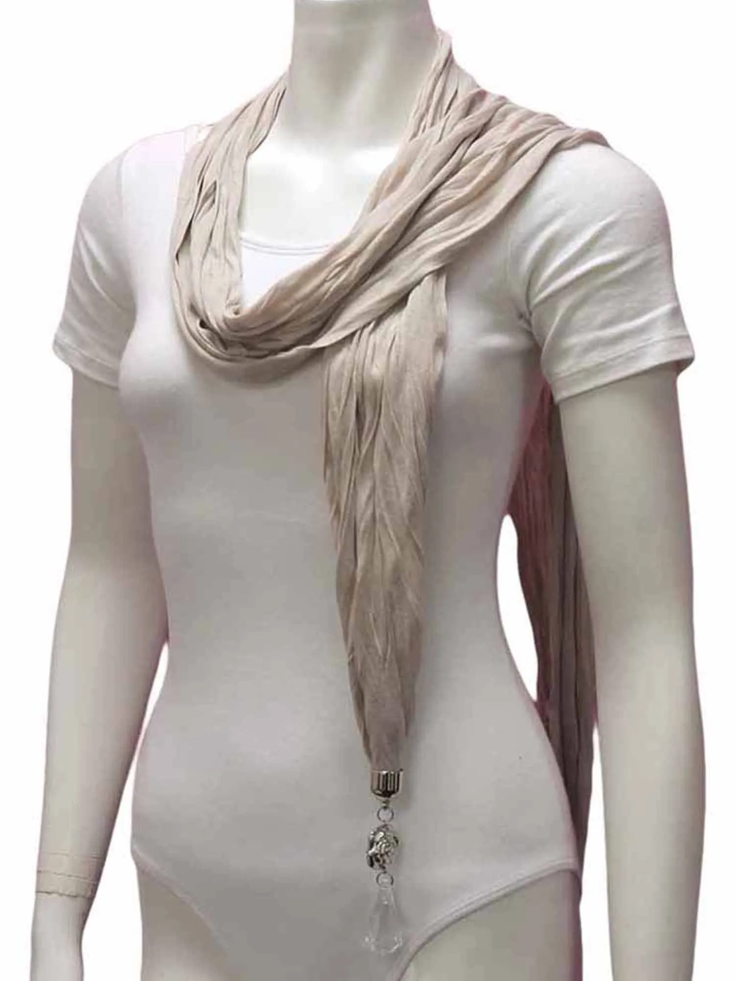 Long Crinkled Jewelry Scarf With Bauble Tips