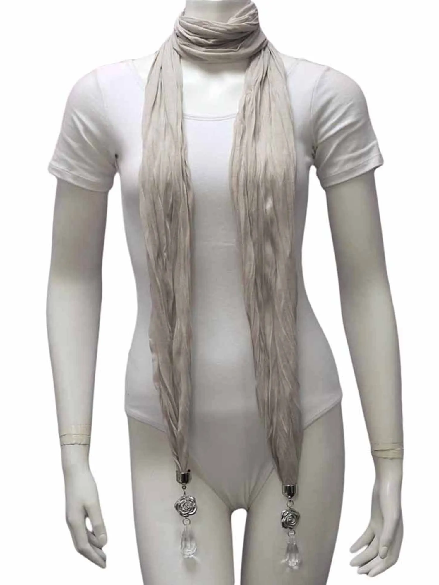 Long Crinkled Jewelry Scarf With Bauble Tips