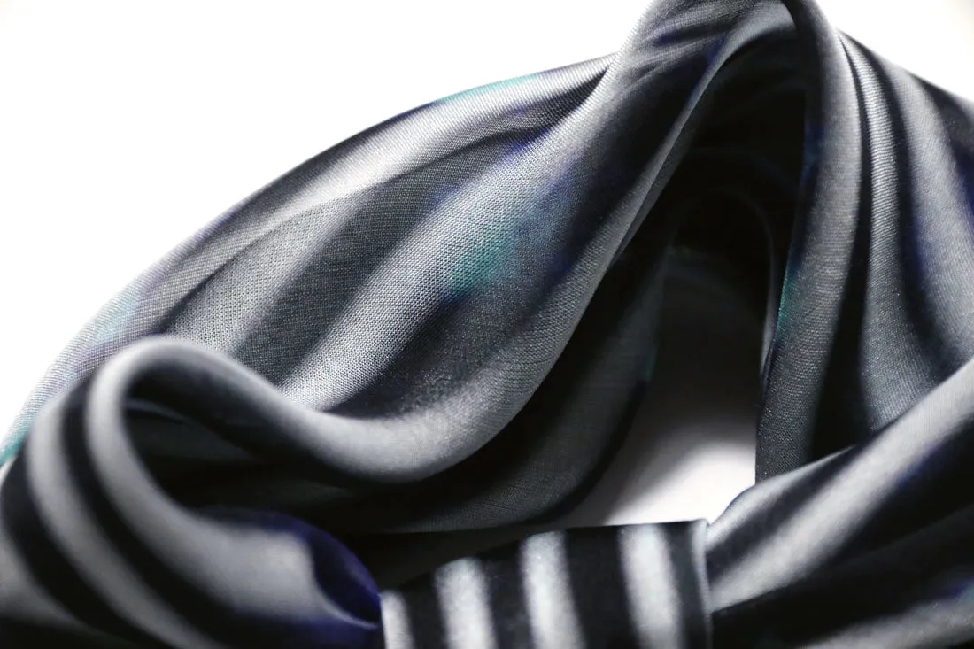 < Limited Edition >  Stylish Black Printed Silk Scarf in Chiffon "Brink" 45x45cm