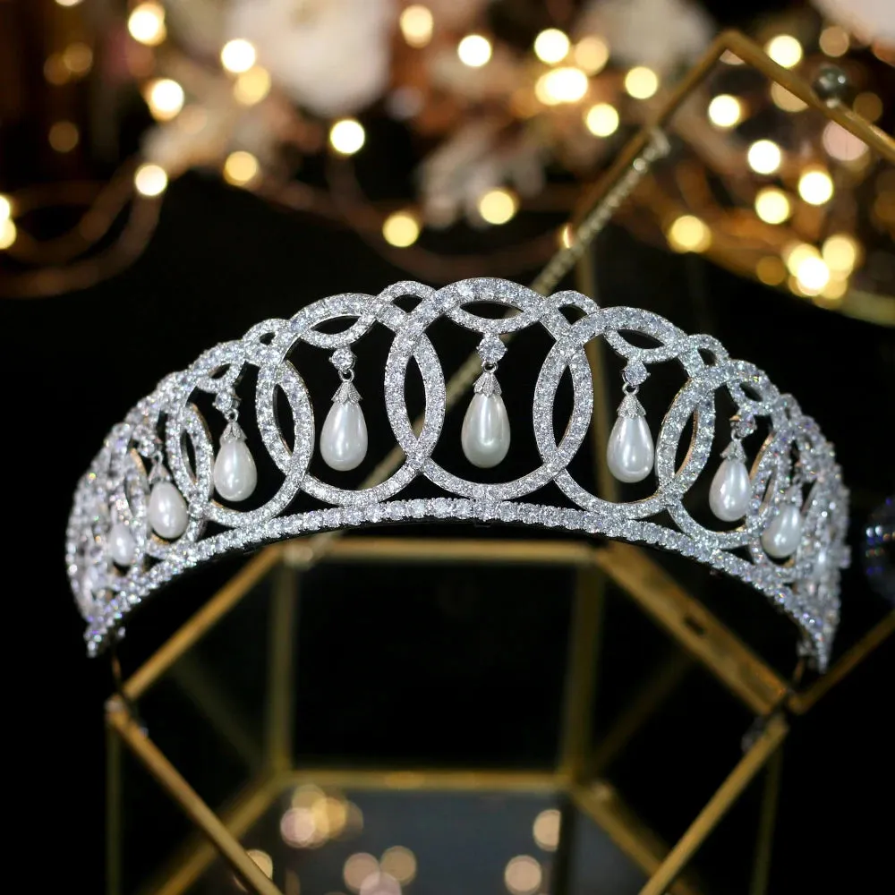 Luxury European Court Crown Wedding Accessories Elegant Pearl Tiara