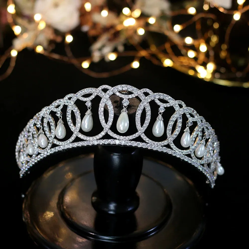 Luxury European Court Crown Wedding Accessories Elegant Pearl Tiara