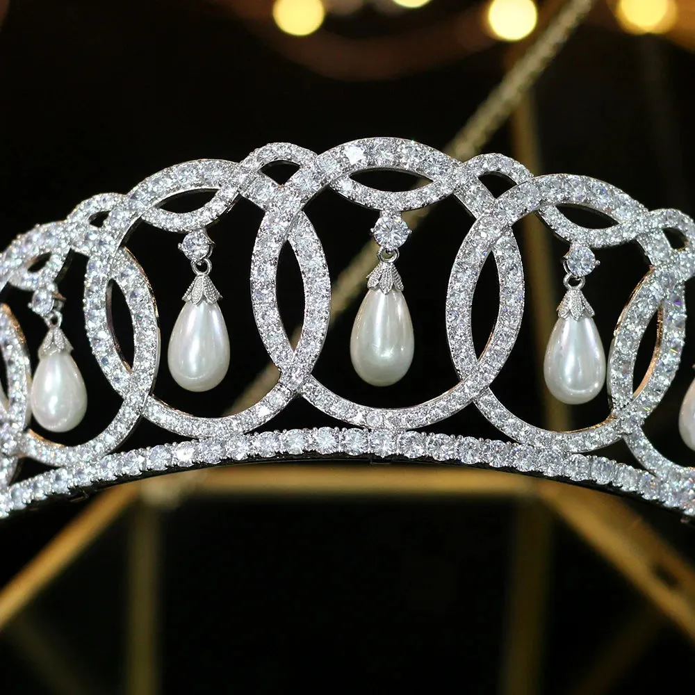 Luxury European Court Crown Wedding Accessories Elegant Pearl Tiara