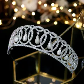 Luxury European Court Crown Wedding Accessories Elegant Pearl Tiara