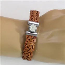 Man's Natural Tan Braided Leather Bracelet - Tree of Life Clasp