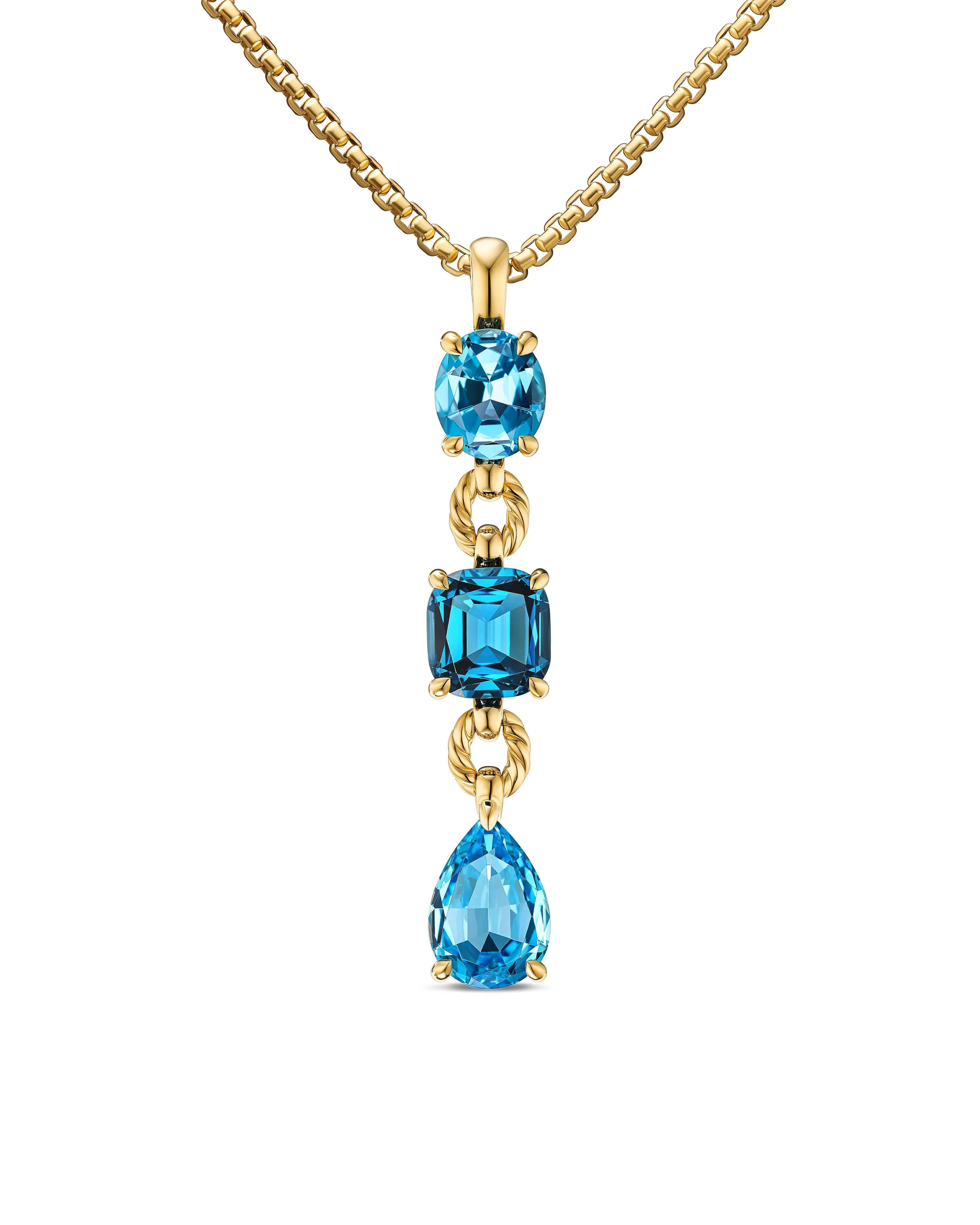 Marbella Y Pendant in 18K Yellow Gold with Blue Topaz and Hampton Blue Topaz, 57.8mm