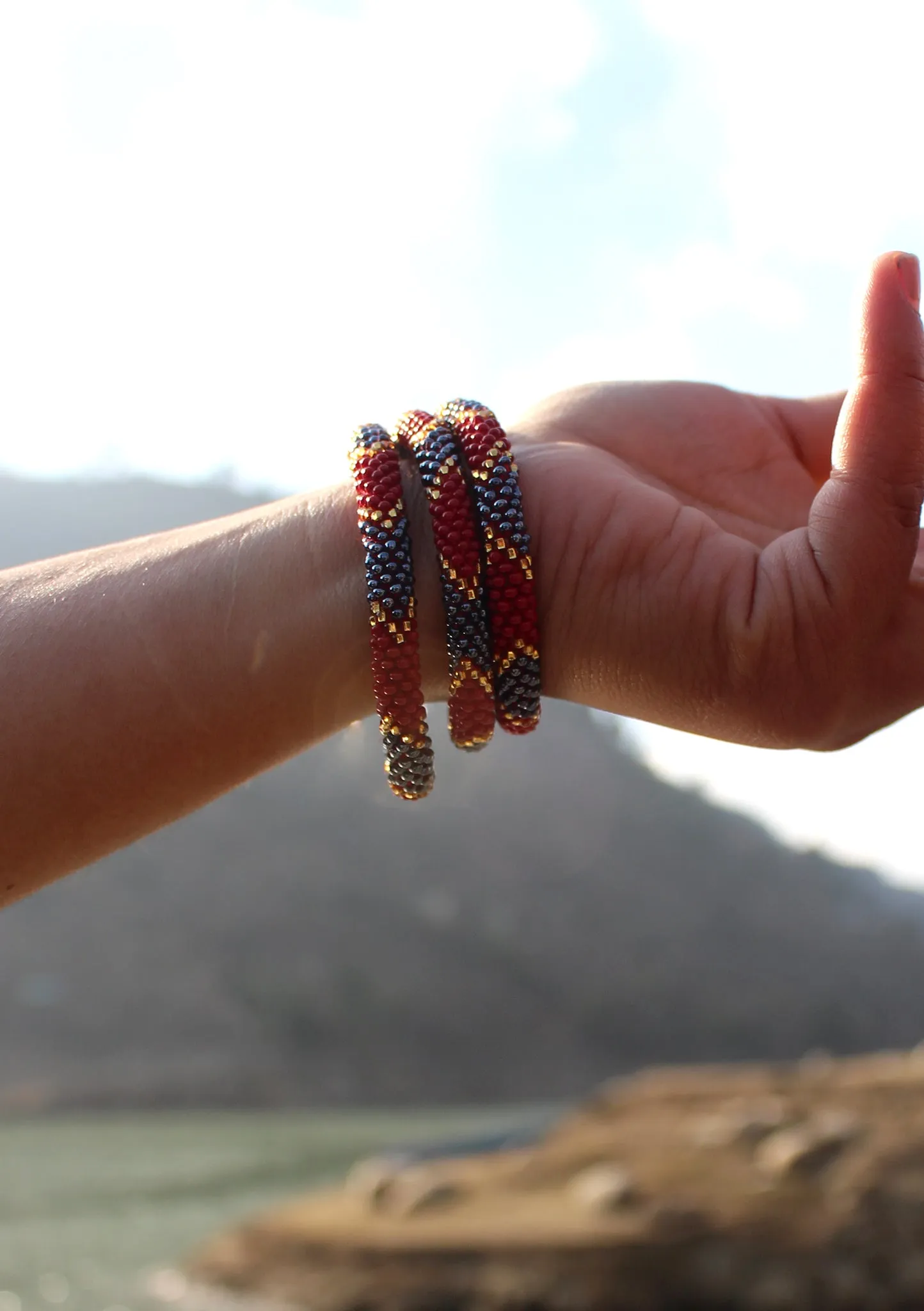 Maroon & Mixed Beads Nepalese Roll on Bracelet