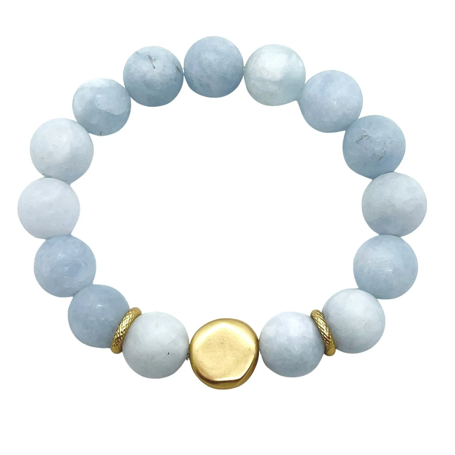 Matte Aquamarine Flat Matte Gold Stretch Bracelet