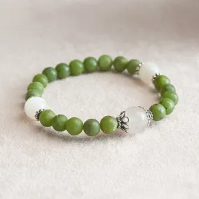 Matte Canadian Jade and Moonstone Stretchy Wrist Mala Bracelet