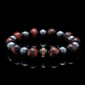 Maximus | 24k Gold Enamel Black Hemitite Tiger Eye Beaded Bracelet