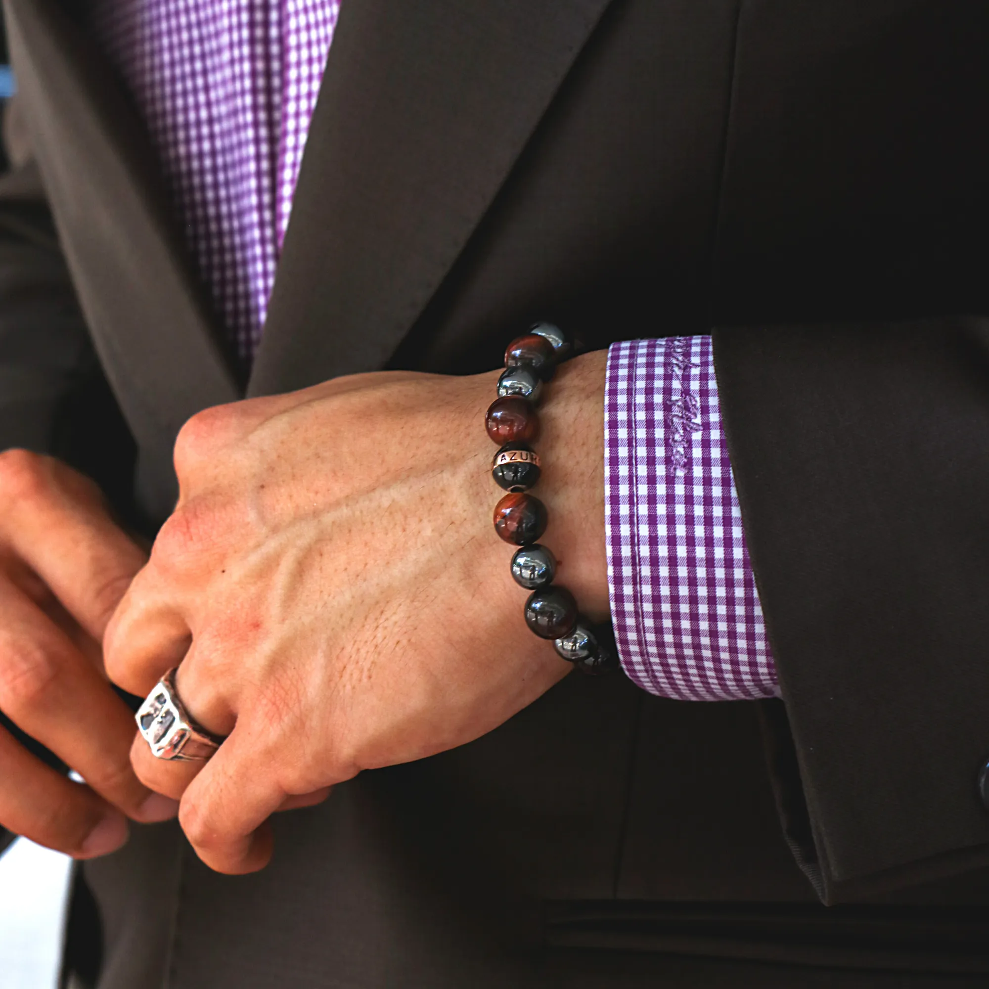 Maximus | 24k Gold Enamel Black Hemitite Tiger Eye Beaded Bracelet