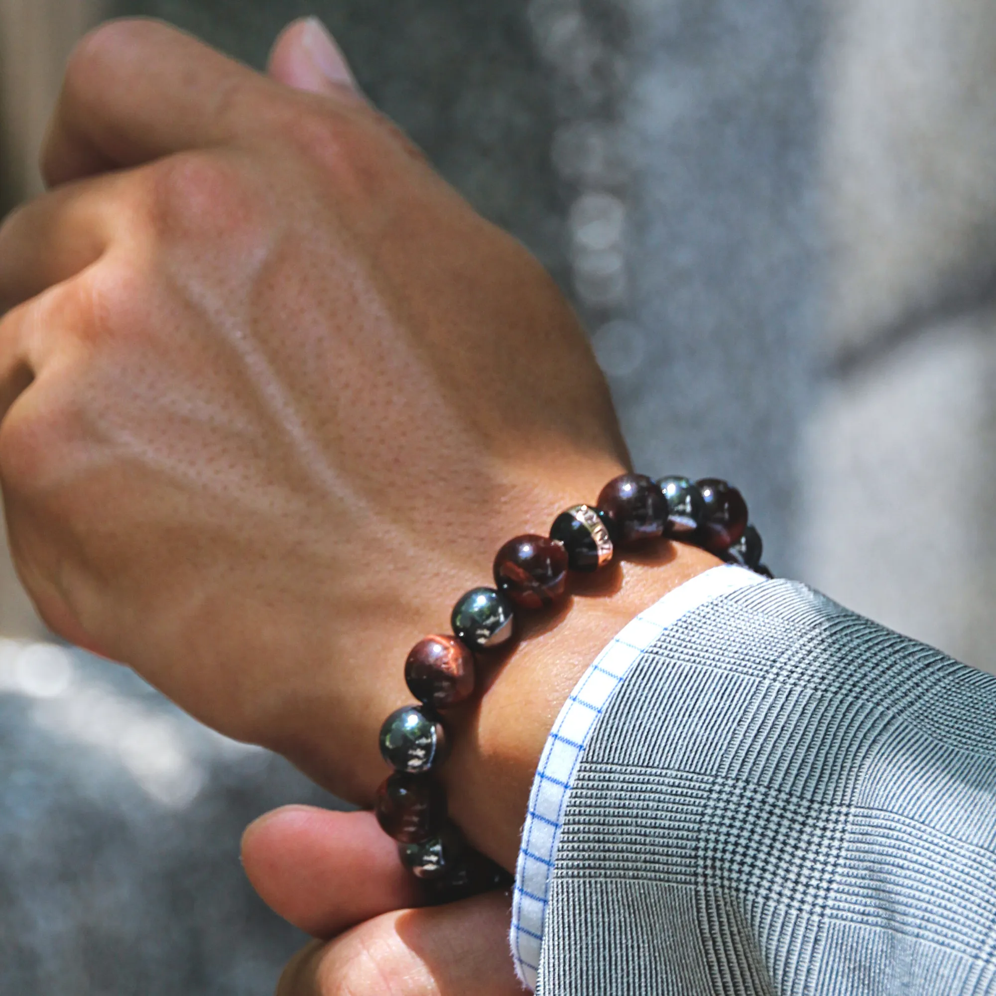 Maximus | 24k Gold Enamel Black Hemitite Tiger Eye Beaded Bracelet