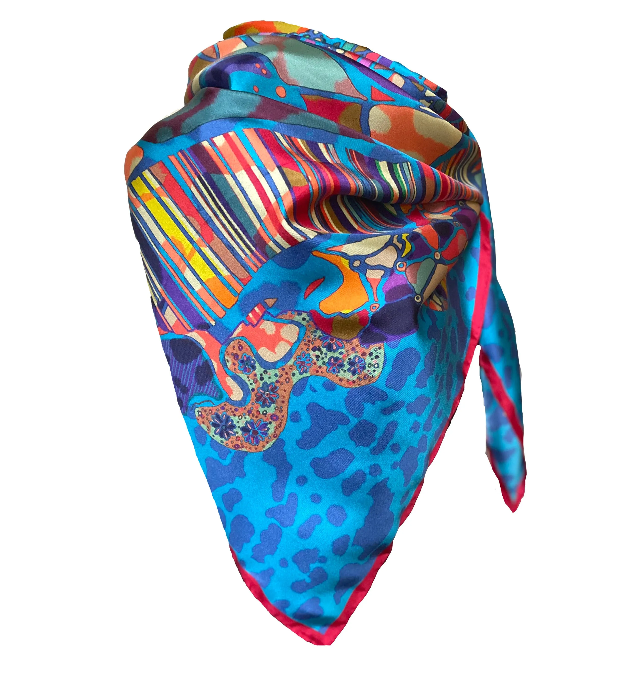 Meditate Tiger Print Blue, 100% Silk Scarf