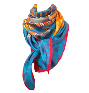 Meditate Tiger Print Blue, 100% Silk Scarf