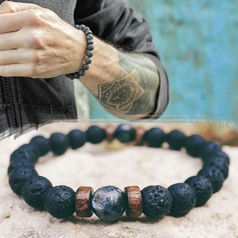 Men's Bracelet Natural Moonstone Bead Lava Stone Diffuser Bracelets