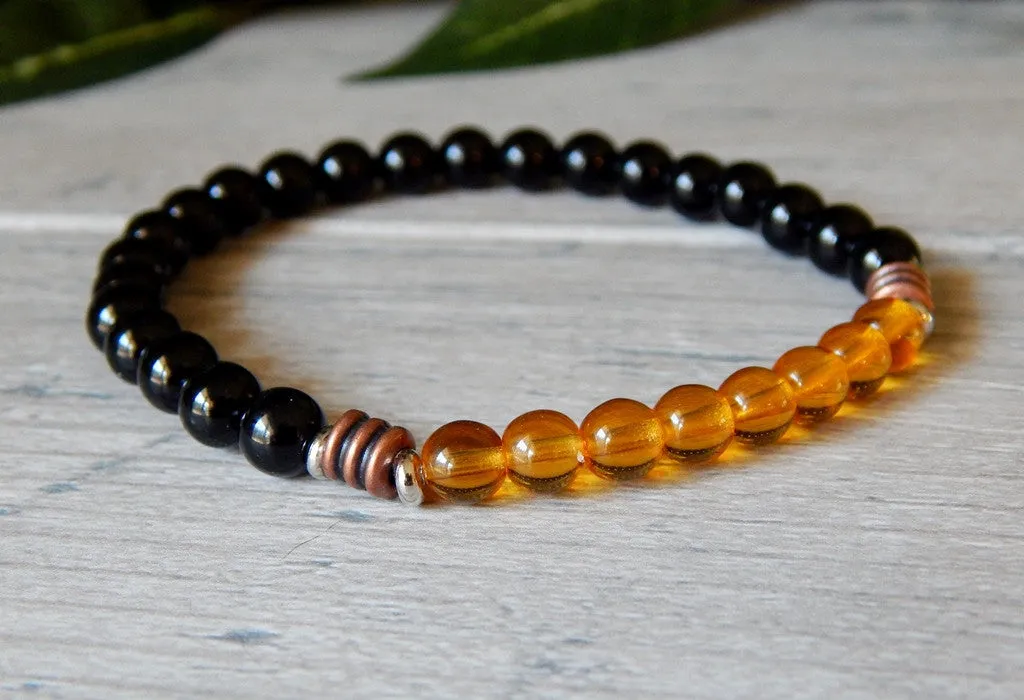 Mens Golden and Black Beaded Bracelet