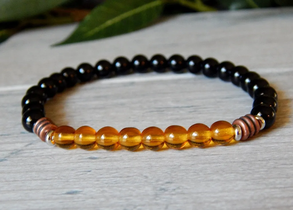 Mens Golden and Black Beaded Bracelet