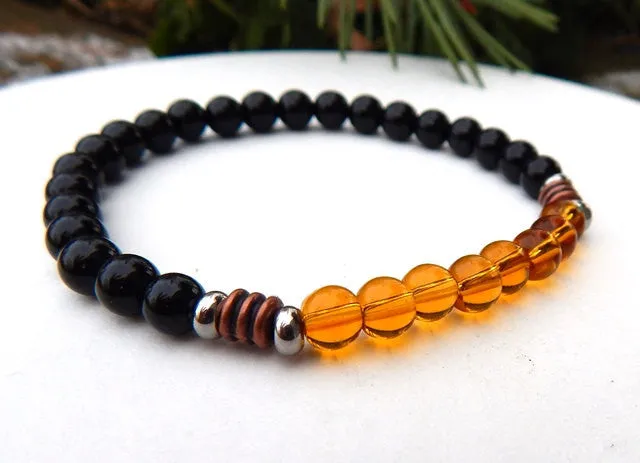 Mens Golden and Black Beaded Bracelet