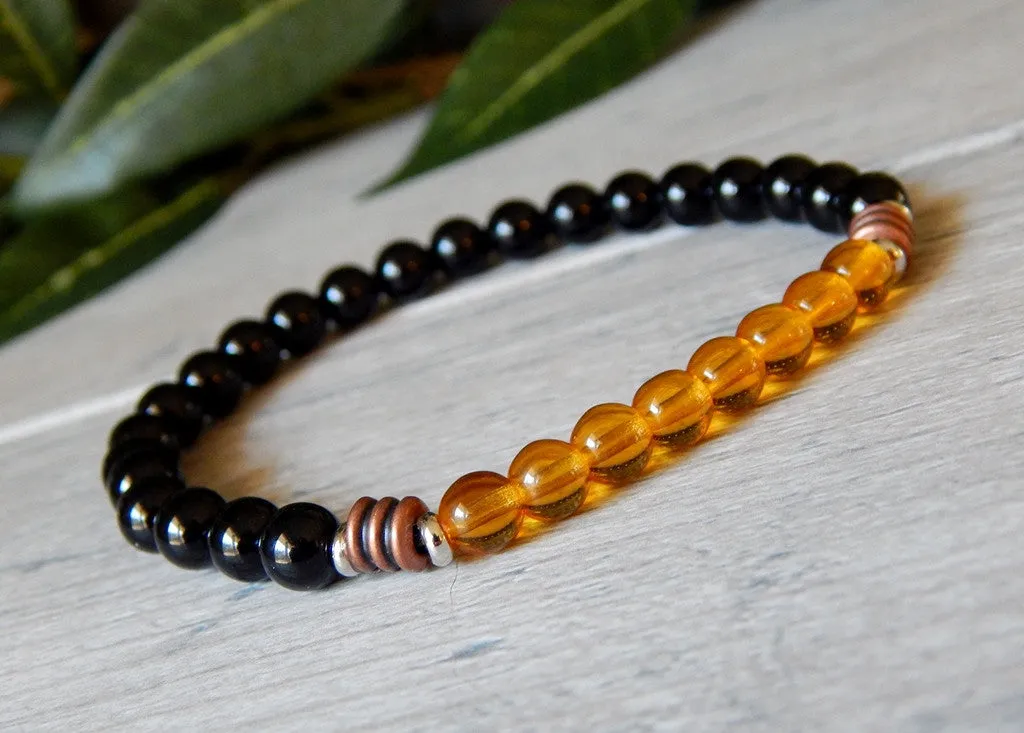 Mens Golden and Black Beaded Bracelet