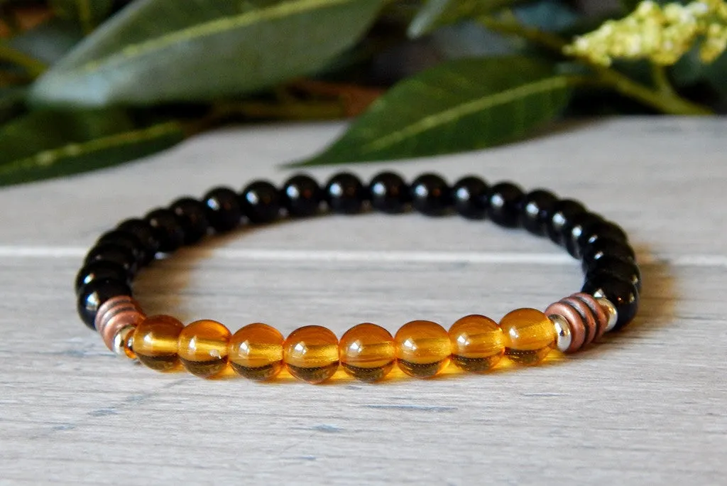 Mens Golden and Black Beaded Bracelet