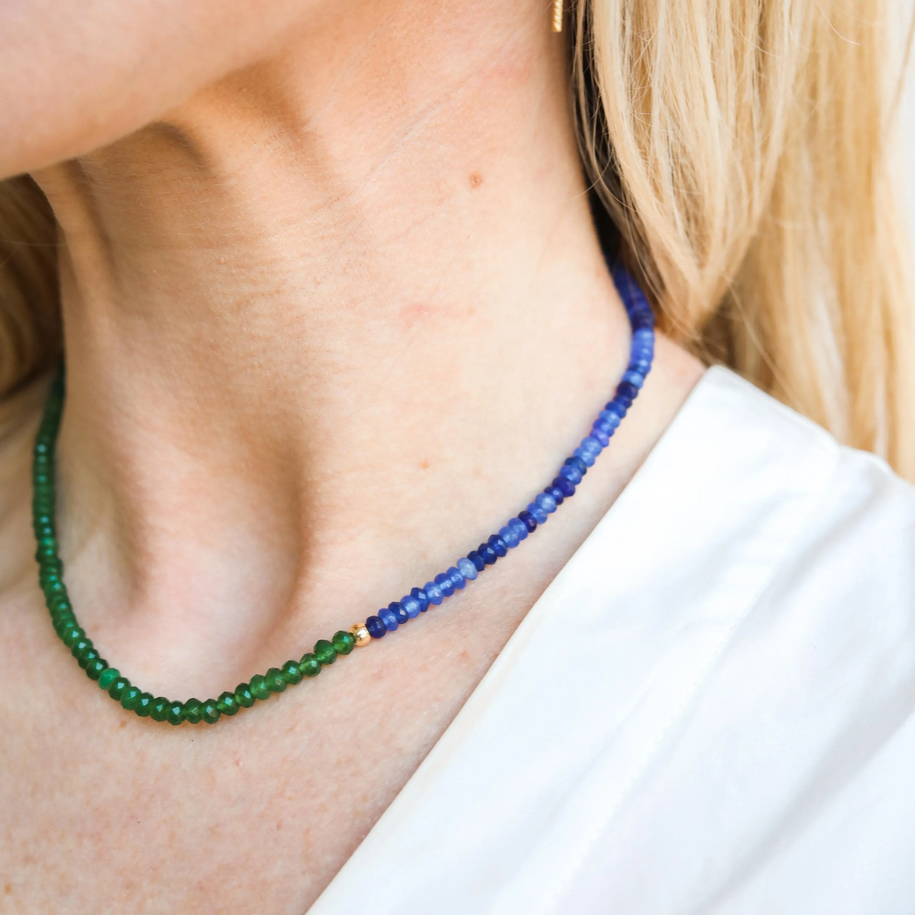 Mini Gem Necklace: Emerald   Sapphire