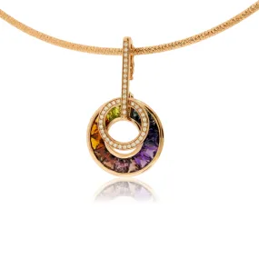 Mixed Gemstone & Diamond Circle Free Moving Pendant