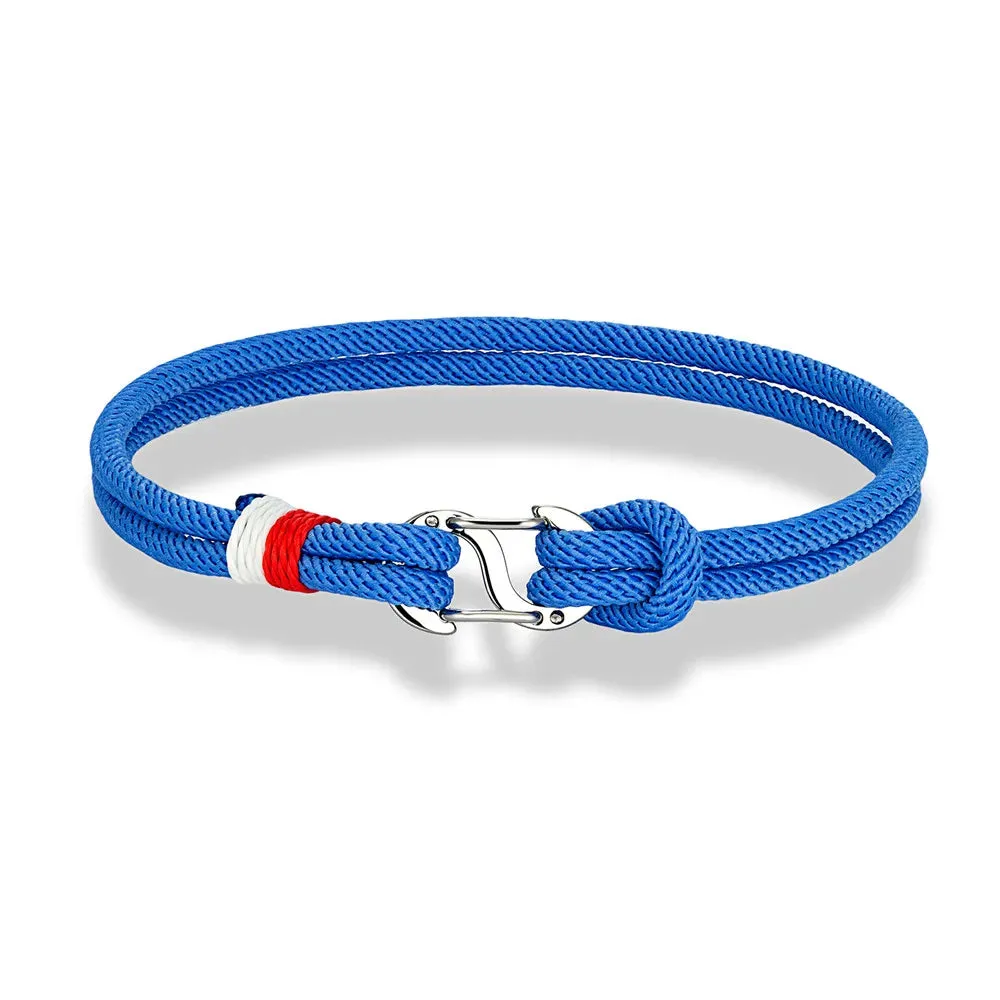 MKENDN Navy Blue Braided Rope Bracelet Stainless Steel Double Push Carabiner Clasp Survival Bracelet for Men Women Couple Gifts