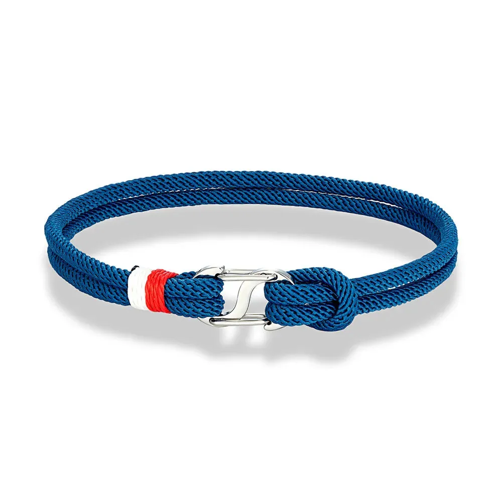 MKENDN Navy Blue Braided Rope Bracelet Stainless Steel Double Push Carabiner Clasp Survival Bracelet for Men Women Couple Gifts