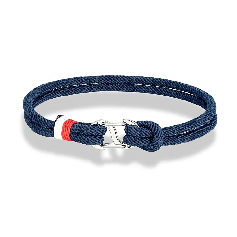 MKENDN Navy Blue Braided Rope Bracelet Stainless Steel Double Push Carabiner Clasp Survival Bracelet for Men Women Couple Gifts