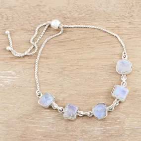 Modern Harmony Freeform Rainbow Moonstone Link Bracelet