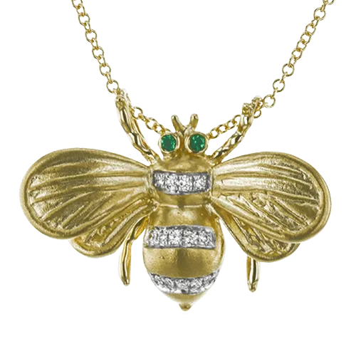 Monarch Bee Pendant Necklace in 18K Gold with Diamonds