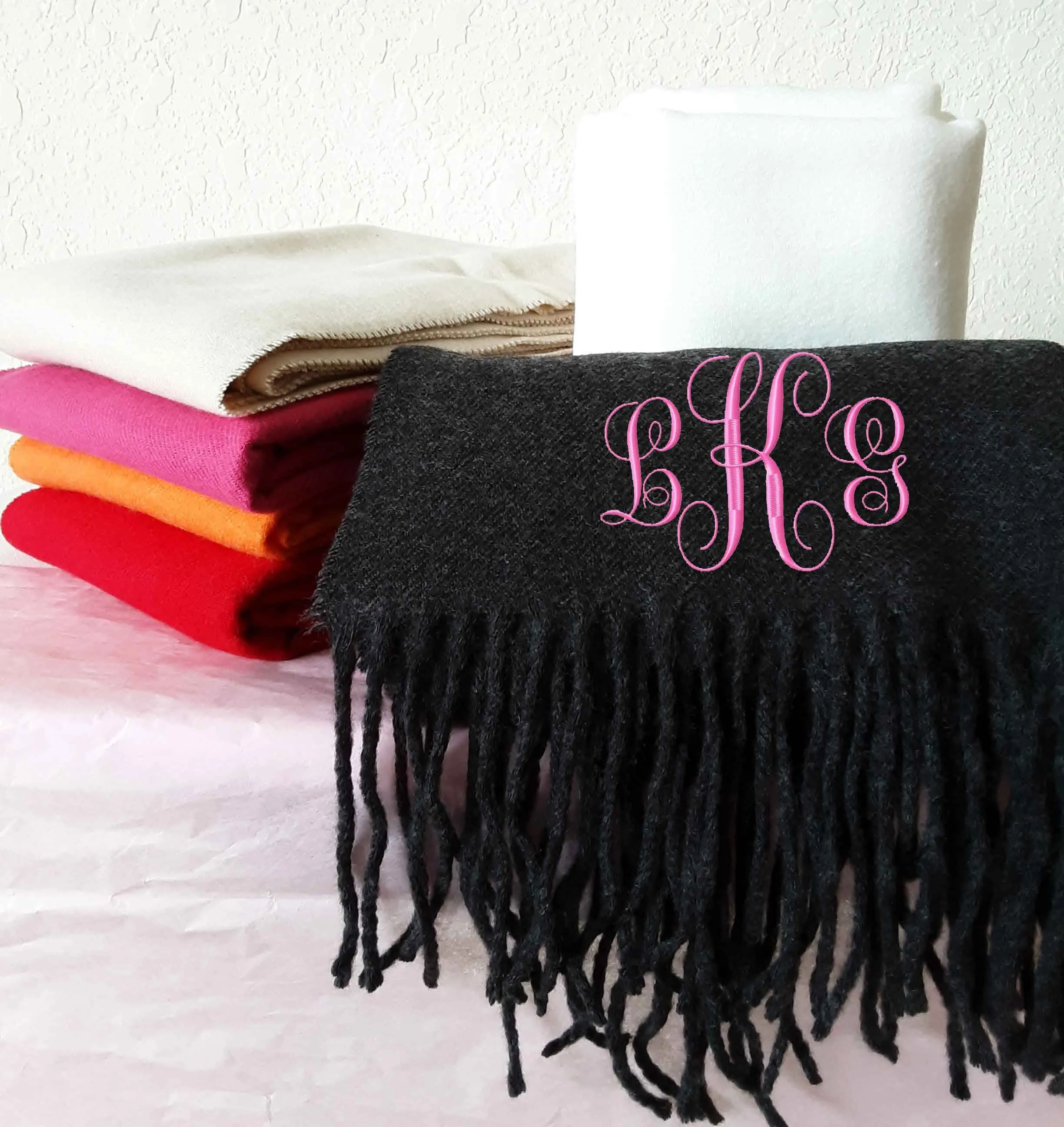 Monogrammed Cashmere Feel Scarf - Monogrammed Shawl, Bridesmaid Gift, Monogram S