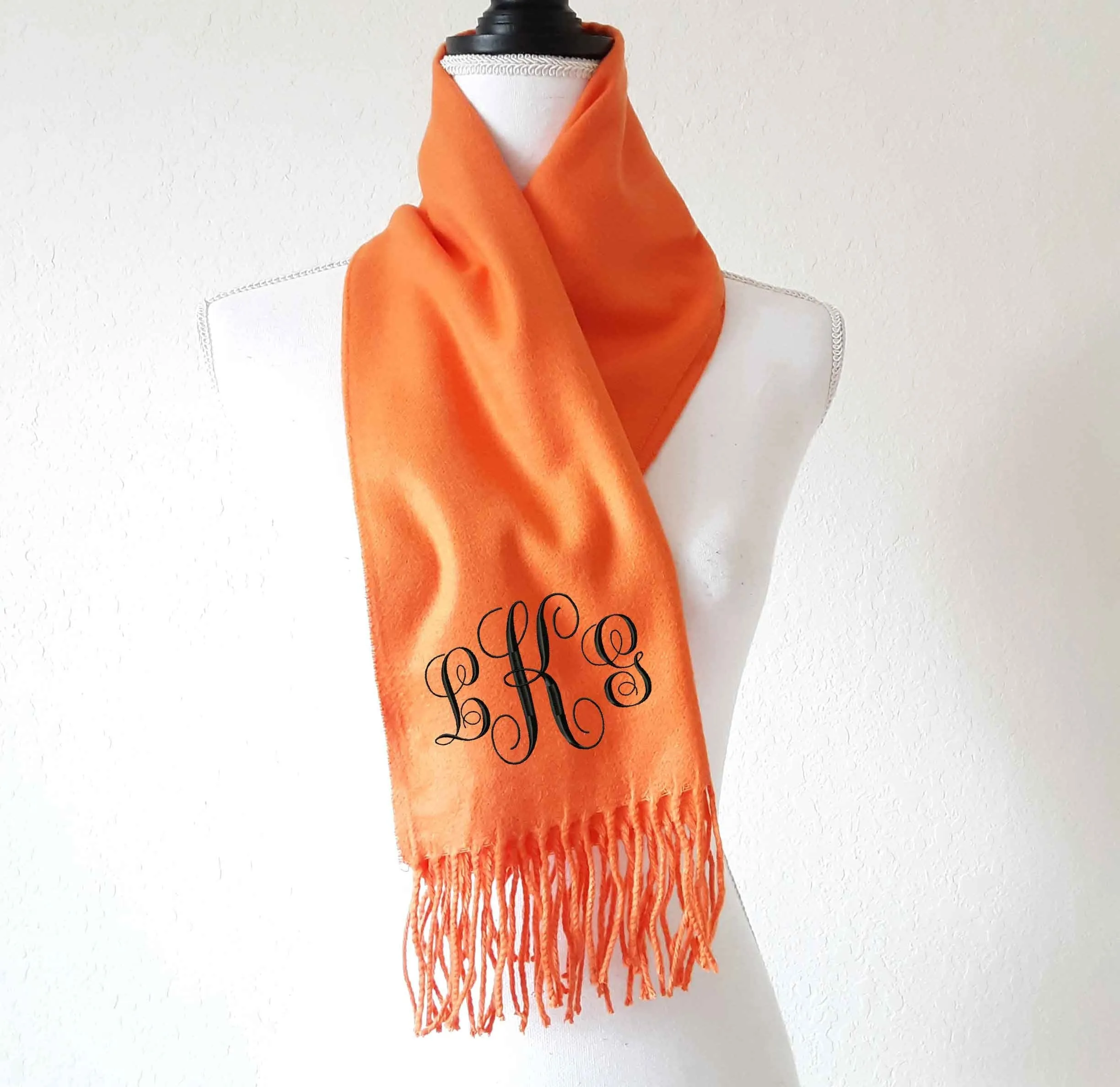 Monogrammed Cashmere Feel Scarf - Monogrammed Shawl, Bridesmaid Gift, Monogram S