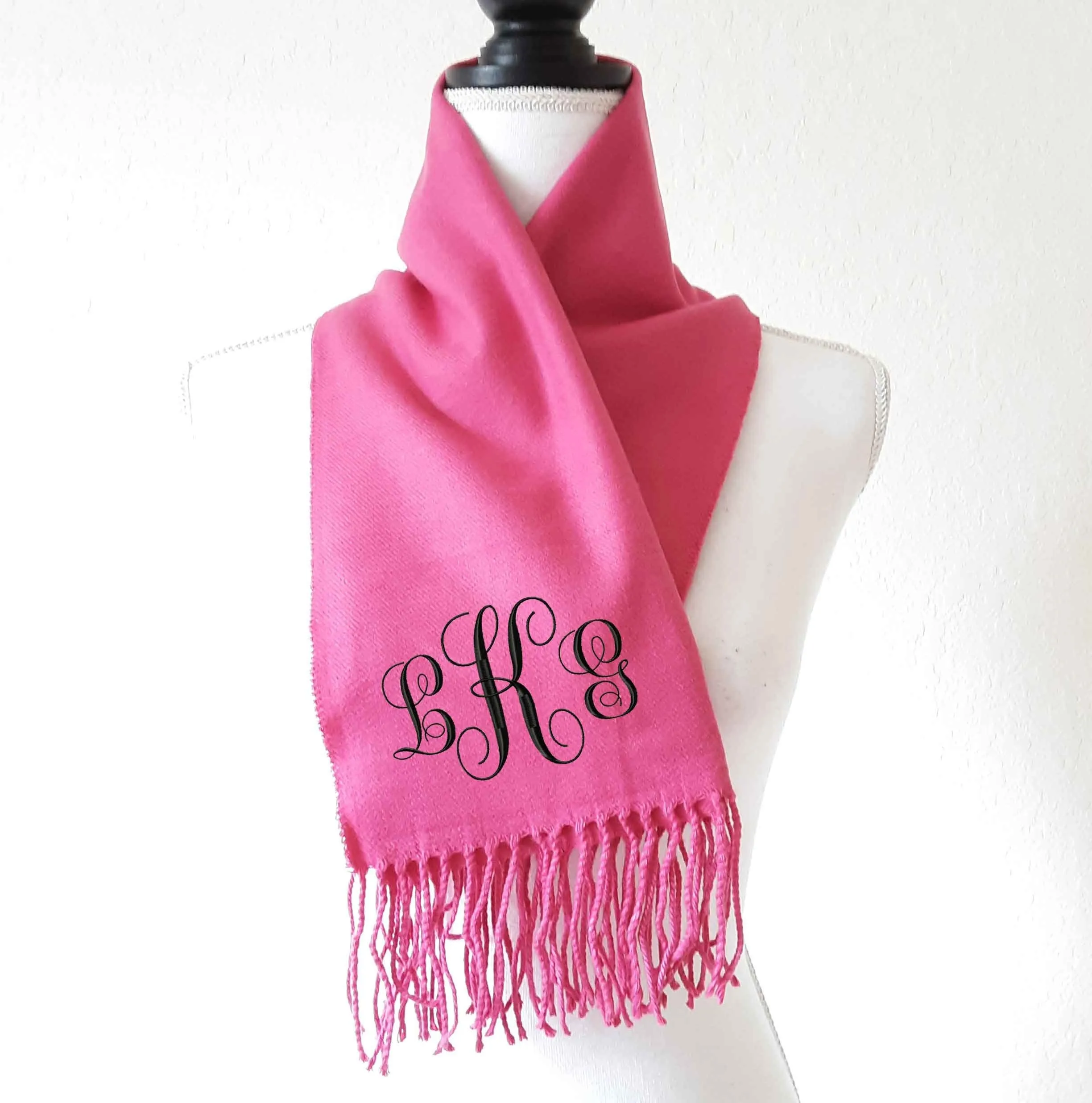 Monogrammed Cashmere Feel Scarf - Monogrammed Shawl, Bridesmaid Gift, Monogram S