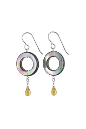 Mother of Pearl, Citrine Gemstone Long Dangle Earrings