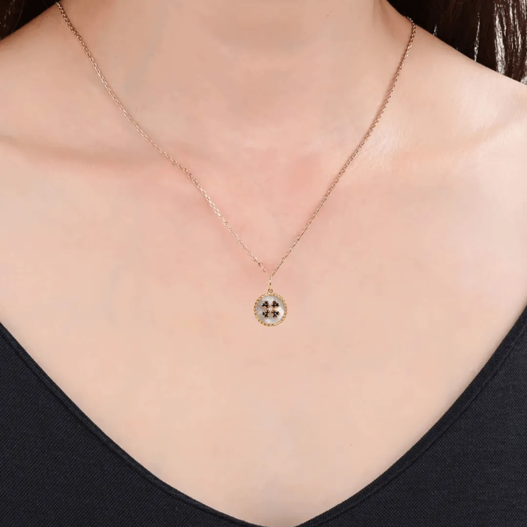 Mother of Pearl Sapphire Clover Pendant Necklace