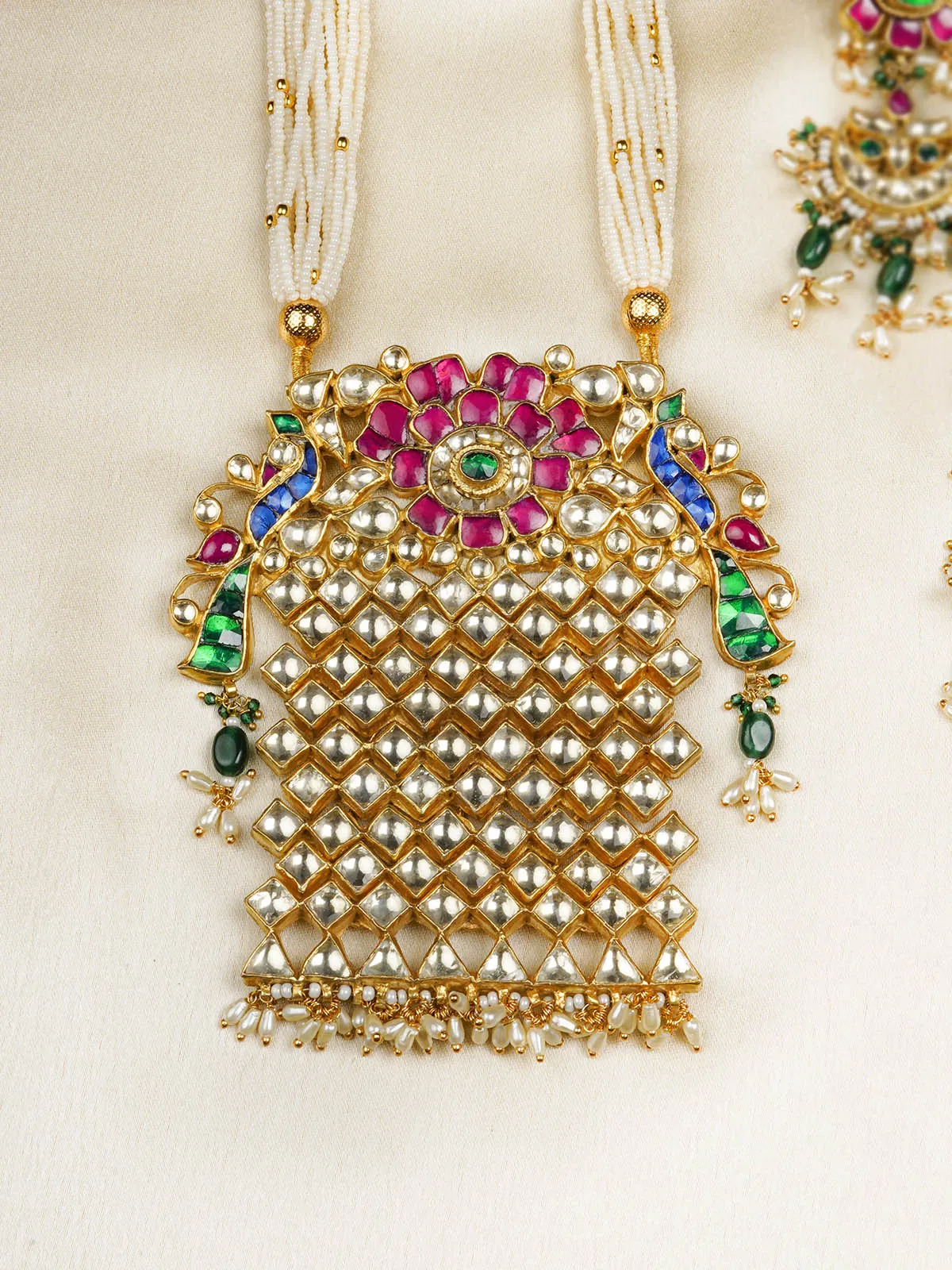 Multicolor Gold Plated Jadau Kundan Necklace Set - MS819