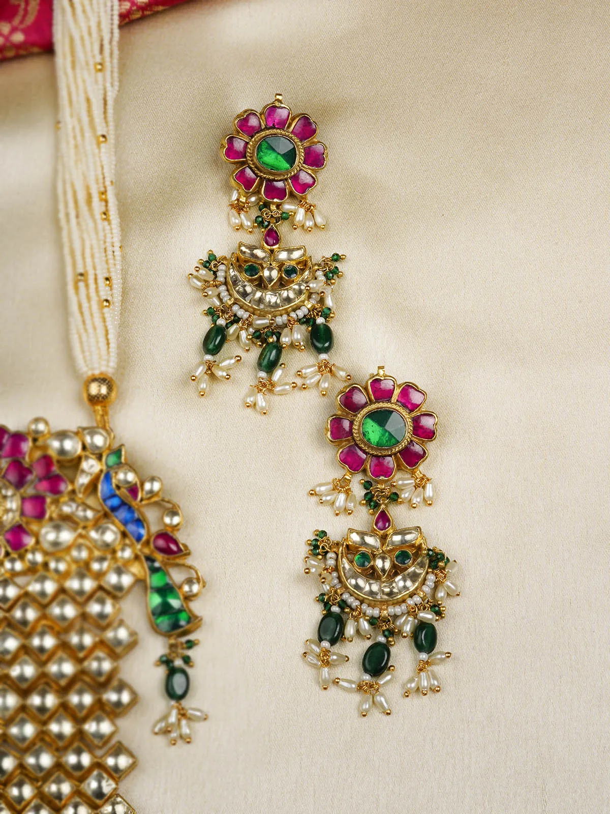 Multicolor Gold Plated Jadau Kundan Necklace Set - MS819