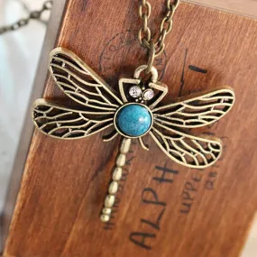 N379 Vintage Hollow Dragonfly Pendants Necklaces Women Antique  Jewelry Accessories 2017 Collares Wholesales