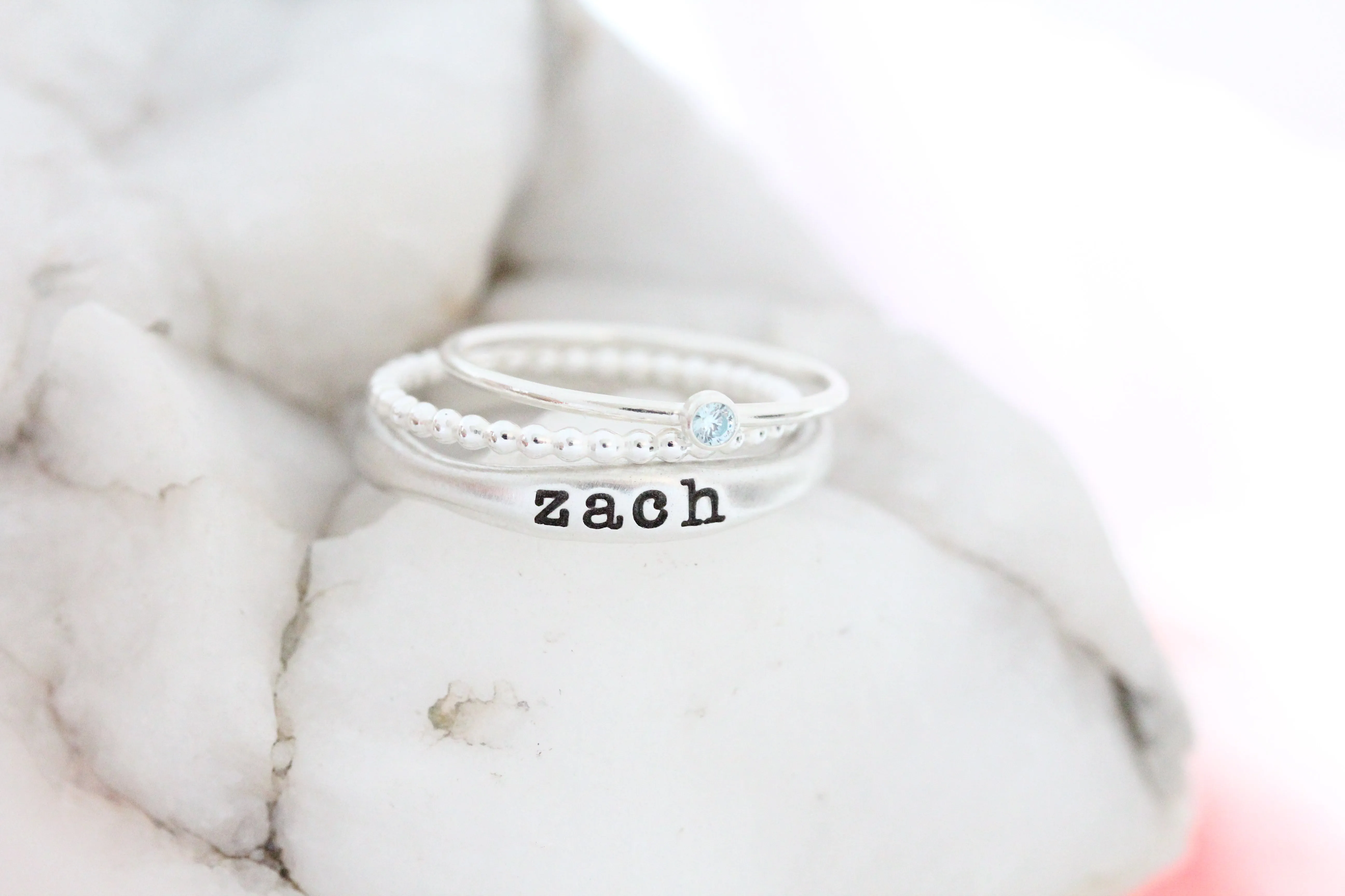 name ring   bead ring   birthstone ring {sterling silver}