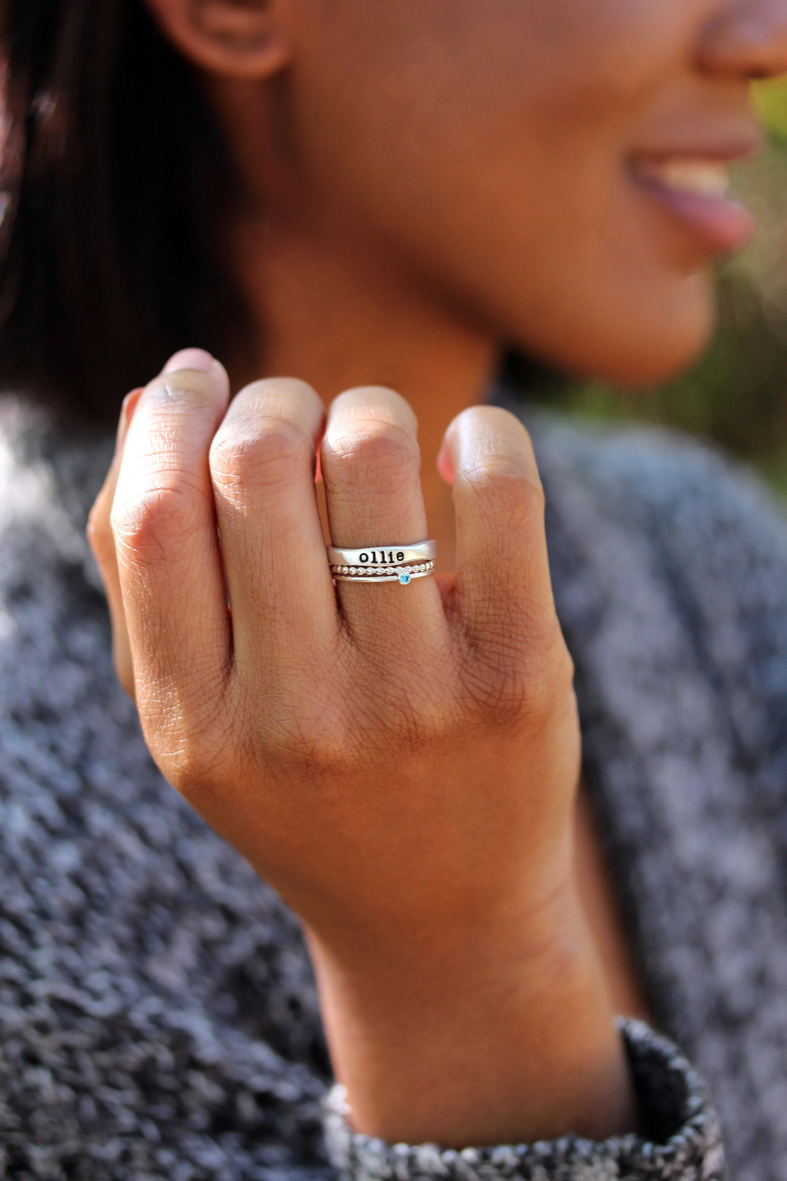 name ring   bead ring   birthstone ring {sterling silver}