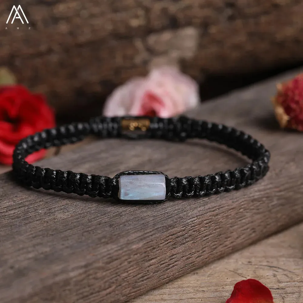 Natural Black Tourmaline Single Beads Woven Adjustable Bracelet Boho Women 6mm Black Lava Stone Beads Mala Bracelet N0383AMC