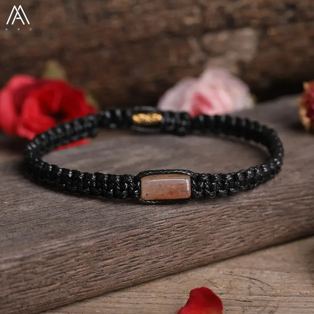 Natural Black Tourmaline Single Beads Woven Adjustable Bracelet Boho Women 6mm Black Lava Stone Beads Mala Bracelet N0383AMC