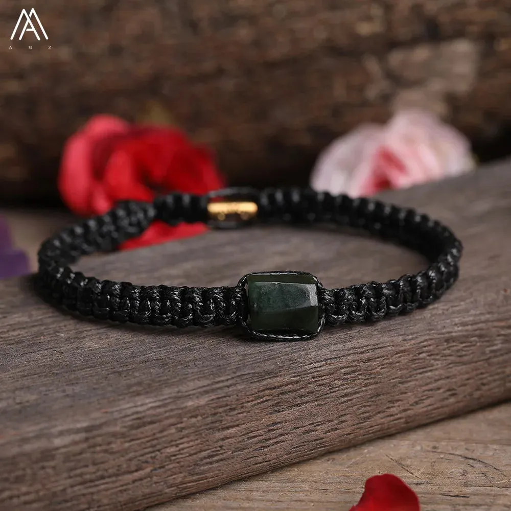 Natural Black Tourmaline Single Beads Woven Adjustable Bracelet Boho Women 6mm Black Lava Stone Beads Mala Bracelet N0383AMC