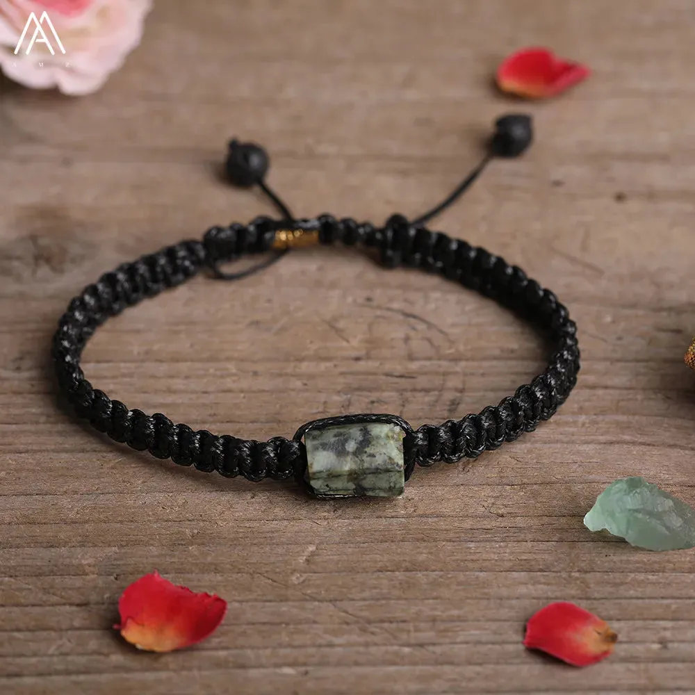 Natural Black Tourmaline Single Beads Woven Adjustable Bracelet Boho Women 6mm Black Lava Stone Beads Mala Bracelet N0383AMC