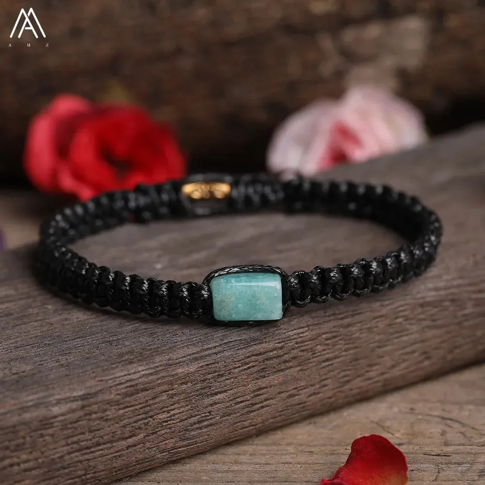 Natural Black Tourmaline Single Beads Woven Adjustable Bracelet Boho Women 6mm Black Lava Stone Beads Mala Bracelet N0383AMC