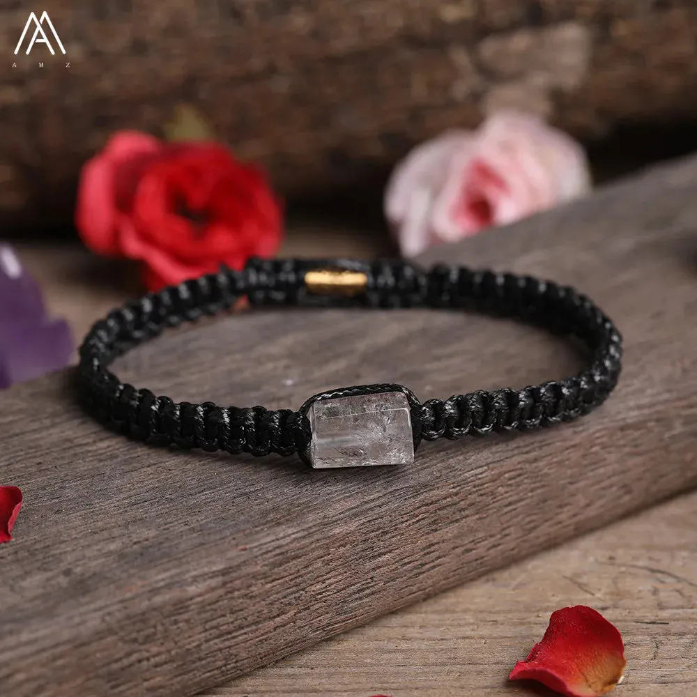 Natural Black Tourmaline Single Beads Woven Adjustable Bracelet Boho Women 6mm Black Lava Stone Beads Mala Bracelet N0383AMC