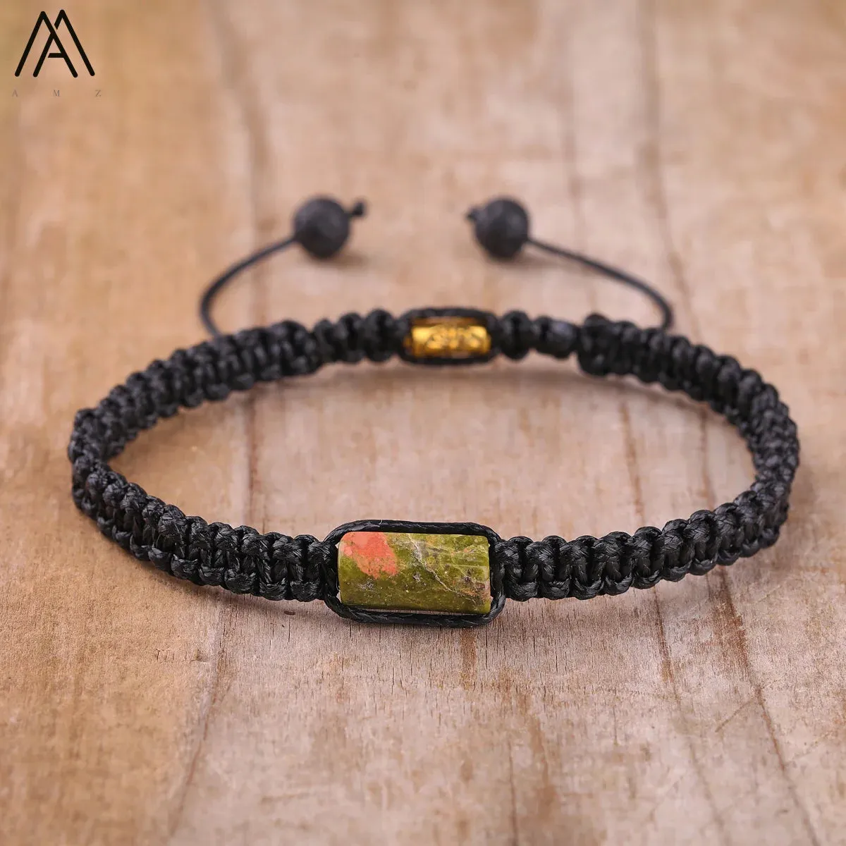 Natural Black Tourmaline Single Beads Woven Adjustable Bracelet Boho Women 6mm Black Lava Stone Beads Mala Bracelet N0383AMC