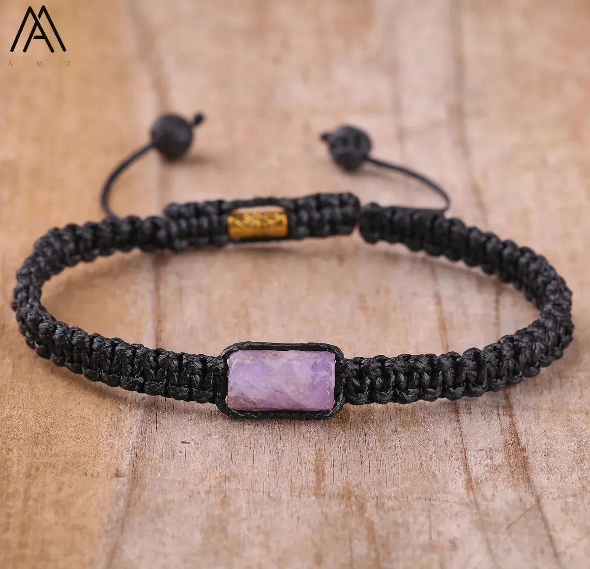 Natural Black Tourmaline Single Beads Woven Adjustable Bracelet Boho Women 6mm Black Lava Stone Beads Mala Bracelet N0383AMC