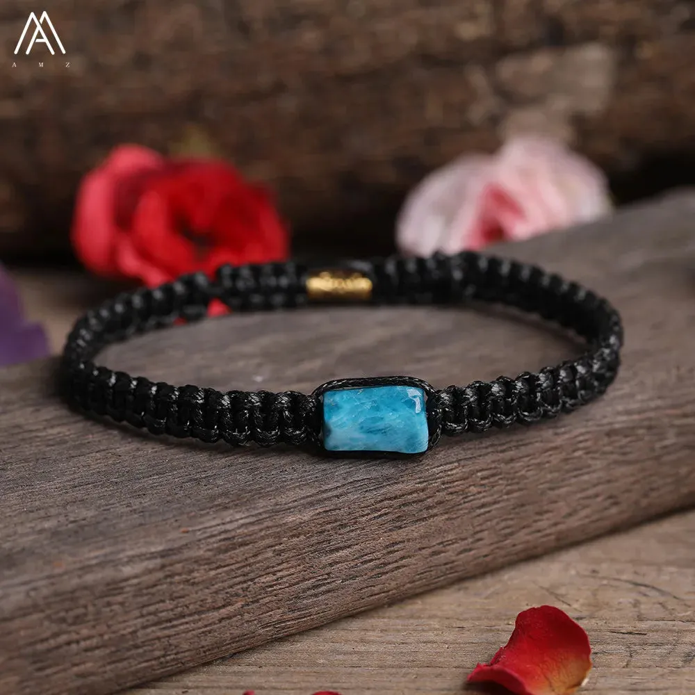 Natural Black Tourmaline Single Beads Woven Adjustable Bracelet Boho Women 6mm Black Lava Stone Beads Mala Bracelet N0383AMC